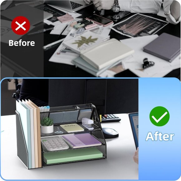 Stylish Black Metal Mesh 3-Tier Paper Organizer - Perfect for Office & Home - Picture 4 of 7